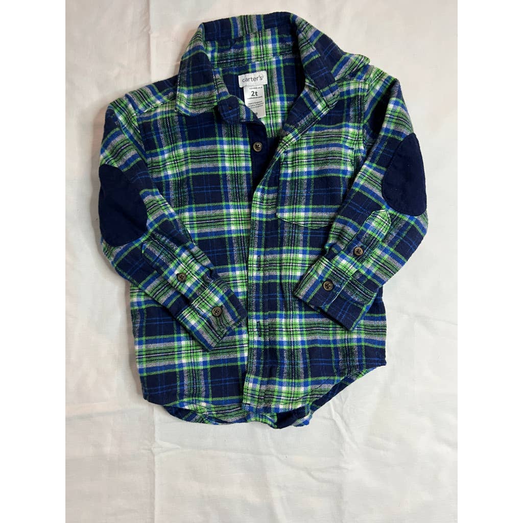 Carter's Plaid Flannel Shirt Green Blue | Sz 2t | Nwot